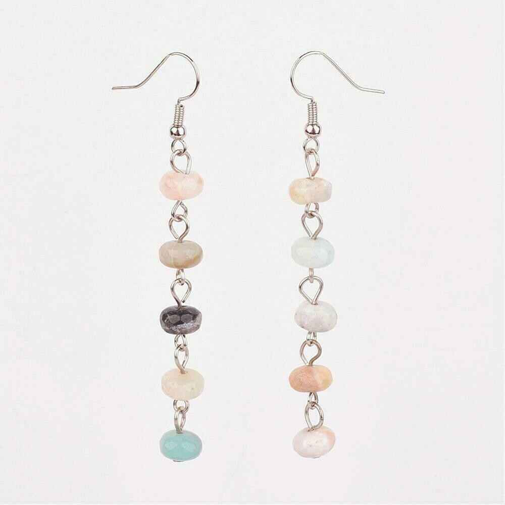 Hand Crafted Faceted Amazonite Gemstone Beads Long Dangle Earrings
